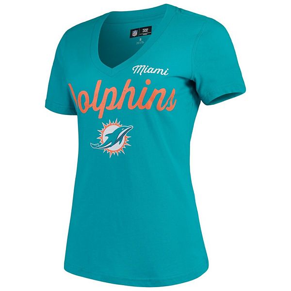 Women's G-III 4Her by Carl Banks Aqua Miami Dolphins Post Season V-Neck  T-Shirt