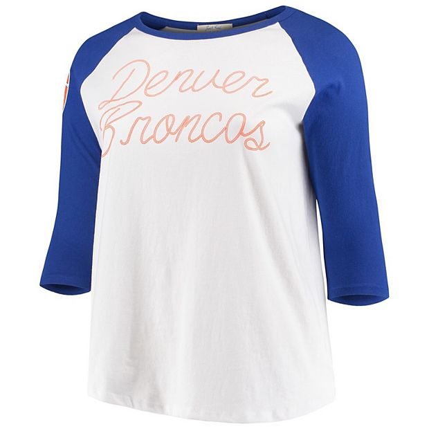 Women's Junk Food White/Royal Denver Broncos Plus Size Raglan 3/4-Sleeve  T-Shirt