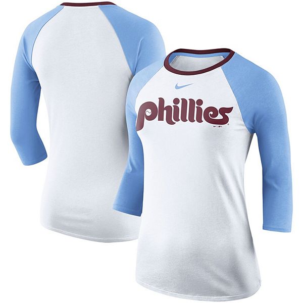 Men's Nike Light Blue Philadelphia Phillies Tri-Blend 3/4-Sleeve Raglan  T-Shirt