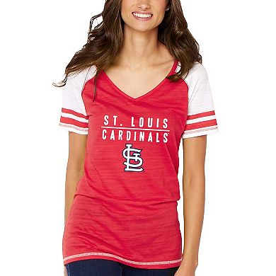Women's Soft as a Grape Red St. Louis Cardinals Color Block V-Neck T-Shirt