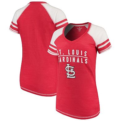 Women's Soft as a Grape Red St. Louis Cardinals Color Block V-Neck T-Shirt