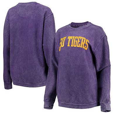 Women's Pressbox Purple LSU Tigers Comfy Cord Vintage Wash Basic Arch Pullover Sweatshirt