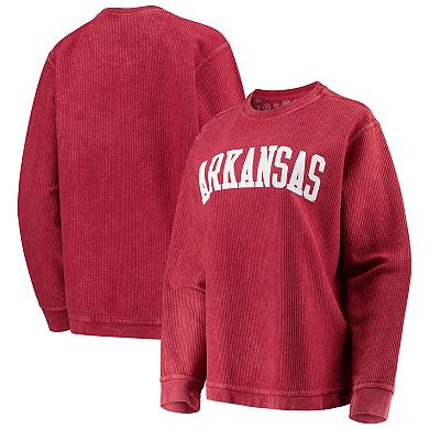 Women's Pressbox Cardinal Arkansas Razorbacks Comfy Cord Vintage Wash Basic Arch Pullover Sweatshirt