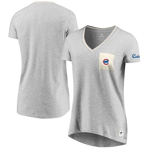 Women's Fanatics Branded Heathered Gray Chicago Cubs Heritage Deep V