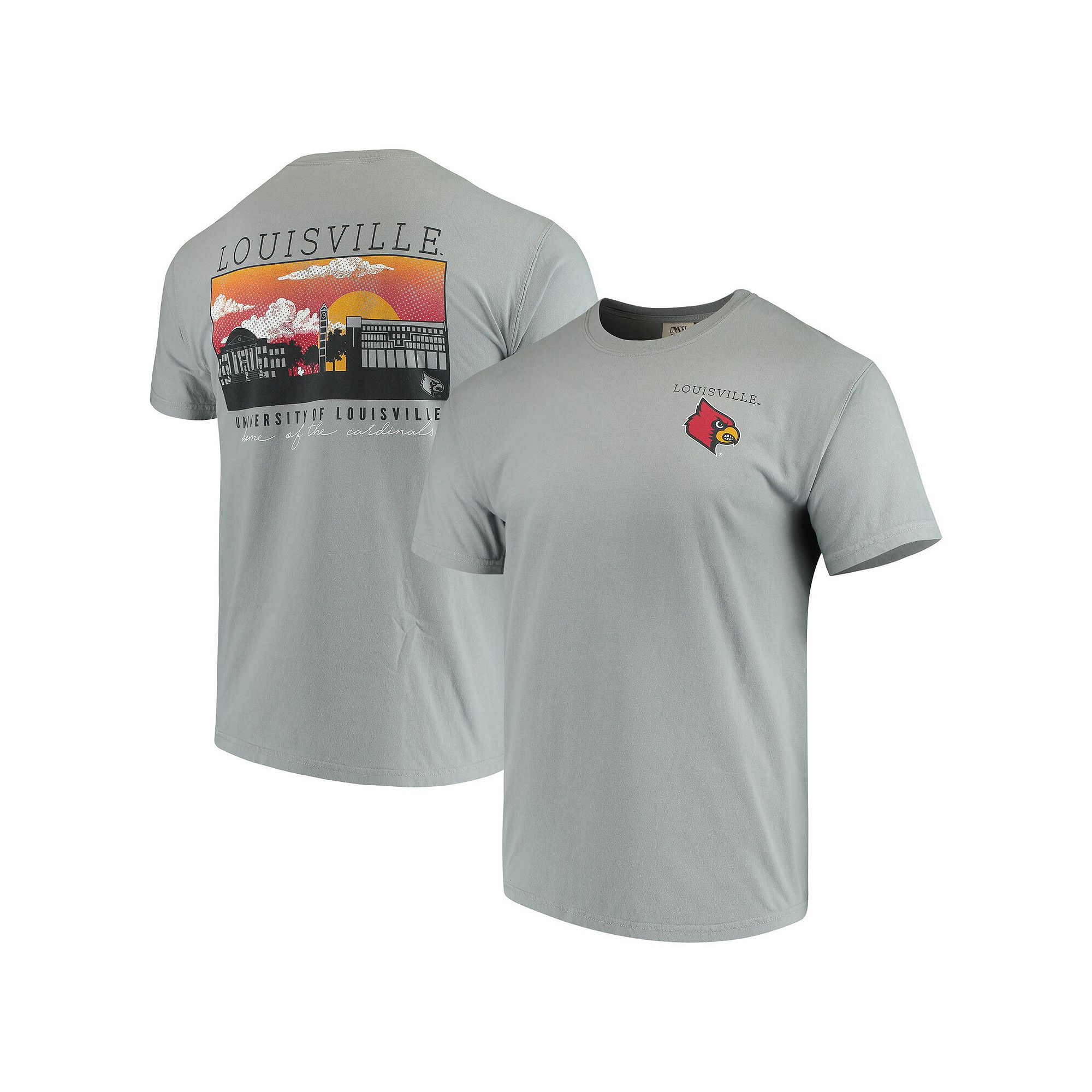 Mens Gray Louisville Cardinals Team Comfort Colors Campus Scenery T-Shirt,