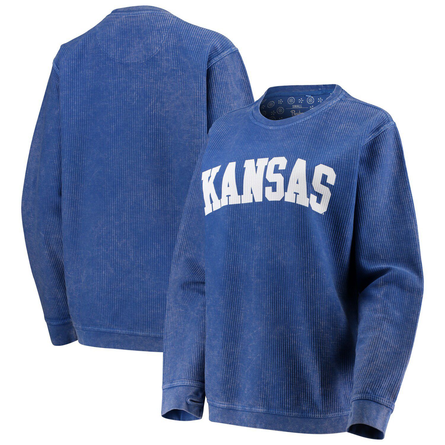 Image for Unbranded Women's Pressbox Royal Kansas Jayhawks Comfy Cord Vintage Wash Basic Arch Pullover Sweatshirt at Kohl's.