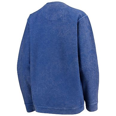Women's Pressbox Royal Kansas Jayhawks Comfy Cord Vintage Wash Basic Arch Pullover Sweatshirt