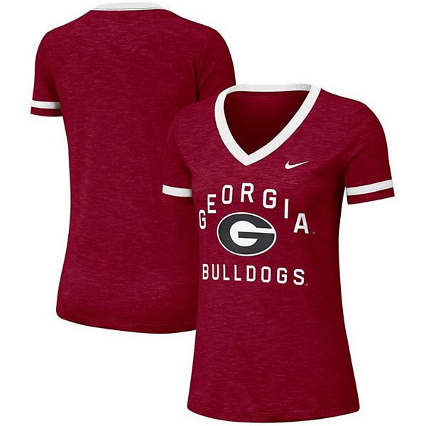 Women S Nike Heathered Red Georgia Bulldogs Performance Cotton Slub Retro Fan V Neck T Shirt