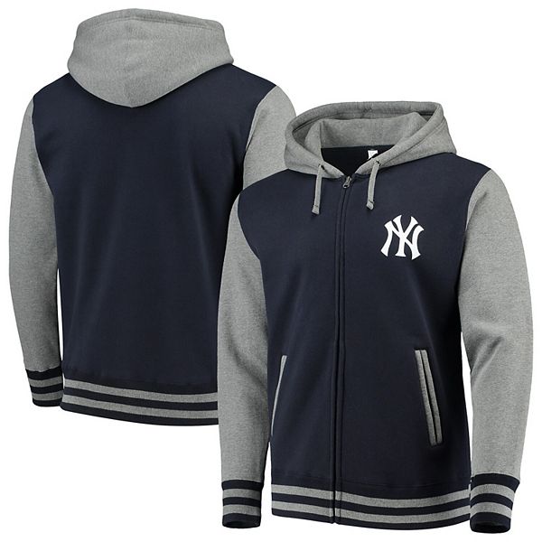 Men's Majestic Navy/Gray New York Yankees Iconic Full-Zip Hoodie