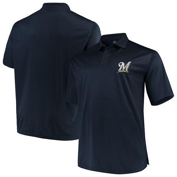 Men's Majestic Navy Milwaukee Brewers Big & Tall Solid Birdseye Polo