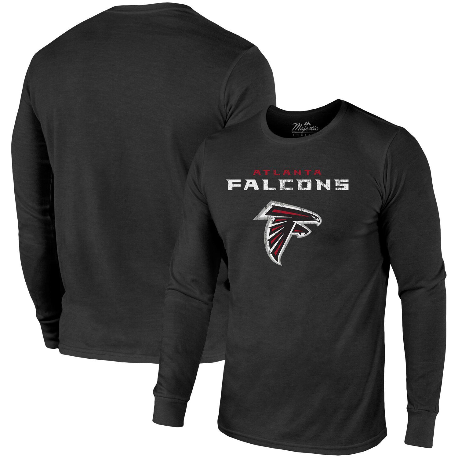 Atlanta Falcons Fanatics Branded Big & Tall Throwback 2-Stripe Raglan T- Shirt - Black/Heathered Gray