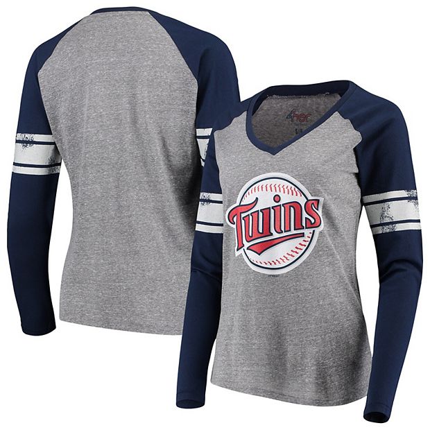 Minnesota Twins G-III 4Her by Carl Banks Women's Lead-Off Raglan 3/4-Sleeve  V-Neck T-Shirt - White/Navy