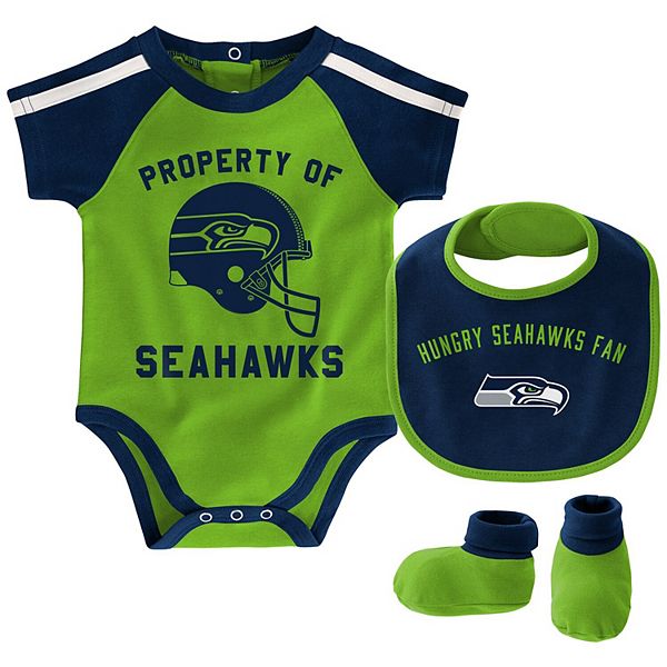 Outerstuff Newborn & Infant Navy/Neon Green Seattle Seahawks Home Field Advantage Three-Piece Bodysuit, Bib & Booties Set at Nordstrom, Size 3-6M