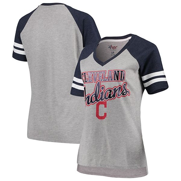 Cleveland Indians G-III 4Her by Carl Banks Women's Goal Line V-Neck Raglan  T-Shirt - Heathered Gray/Navy