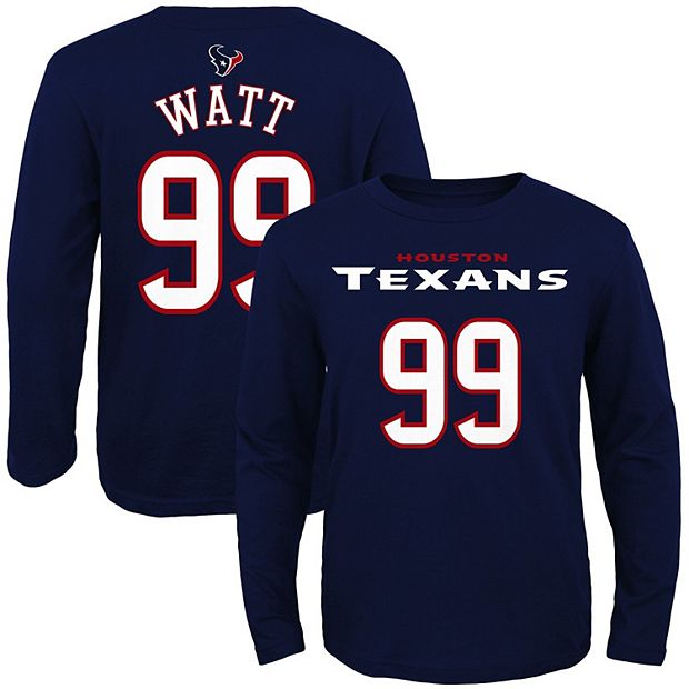 Youth Houston Texans JJ Watt Navy Blue Primary Gear Name & Number Long  Sleeve T-Shirt