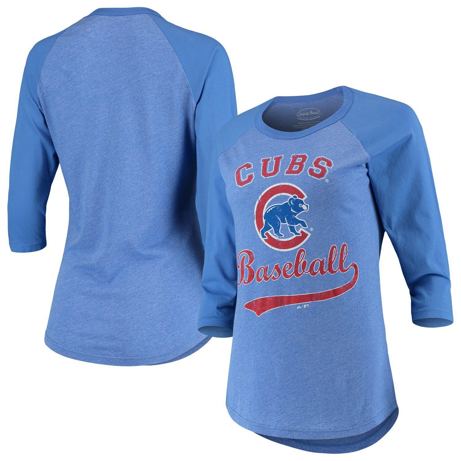 Women's New Era Royal Chicago Cubs Pinstripe Raglan 3/4-Sleeve V-Neck T- Shirt