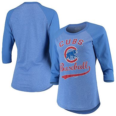 Women's Majestic Threads Royal Chicago Cubs Team Baseball Three-Quarter Raglan Sleeve Tri-Blend T-Shirt