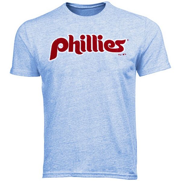Majestic Threads Philadelphia Phillies 1987-1991 Cooperstown Wordmark  Tri-Blend T-Shirt - Light Blue