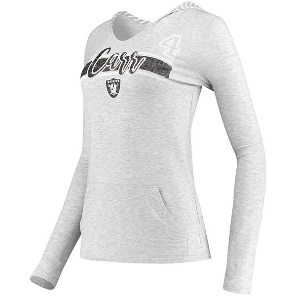 Women's Derek Carr Gray Oakland Raiders Pocket Name & Number Hooded T-Shirt