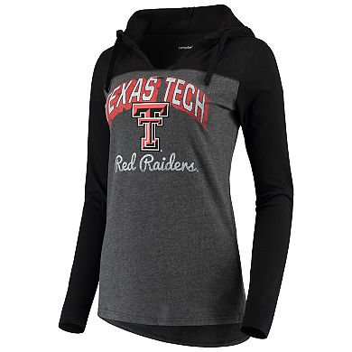 Women's Charcoal Texas Tech Red Raiders Knockout Color Block Long Sleeve V-Neck Hoodie T-Shirt