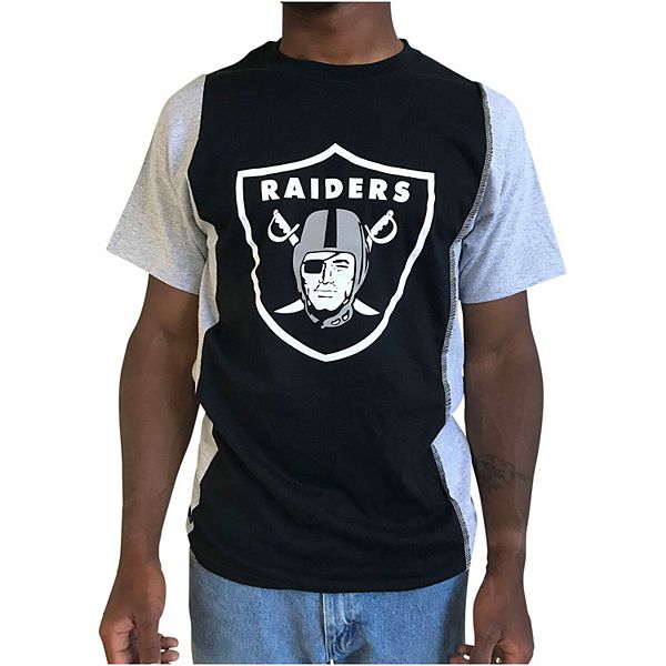 Mount Bank Produktion rolle Men's Refried Apparel Black/Silver Oakland Raiders Upcycled Split T-Shirt