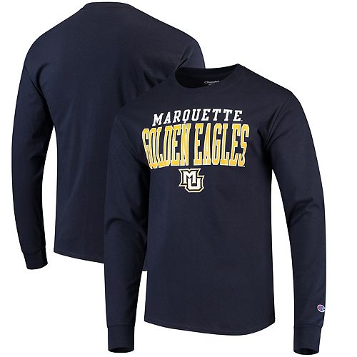 Mens Champion Navy Marquette Golden Eagles Stacked Logo Long Sleeve T Shirt