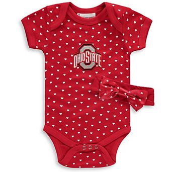 Girls Newborn & Infant Scarlet Ohio State Buckeyes Hearts Bodysuit and Headband Set