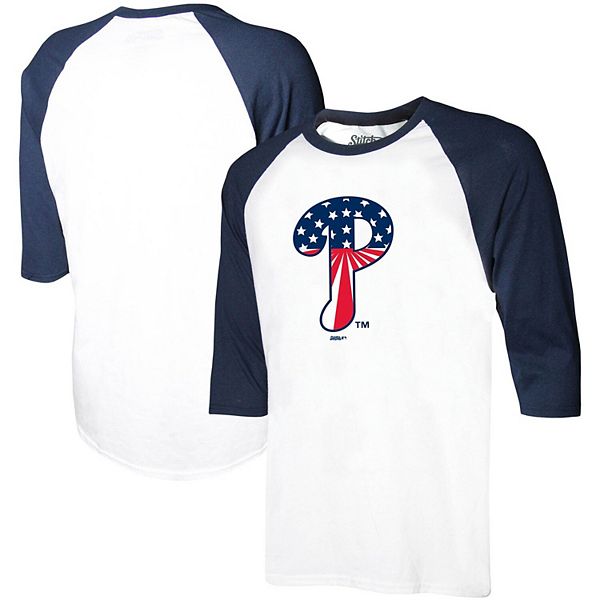 Youth Philadelphia Phillies Stitches White/Navy Stars & Stripes American  Raglan 3/4-Sleeve T-Shirt