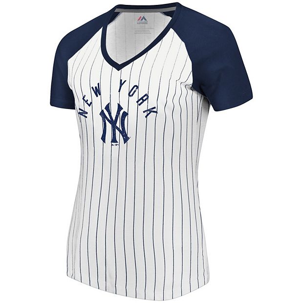 Women's Fanatics Branded White/Navy New York Yankees Paid Our Dues V-Neck  T-Shirt