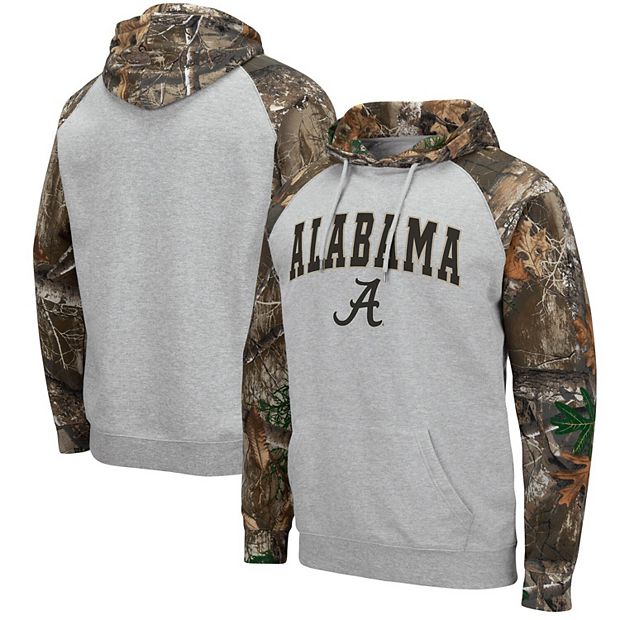 Men's Colosseum Heathered Gray/Realtree Camo Alabama Crimson Tide Arch u0026  Logo 2.0 Raglan Pullover Hoodie
