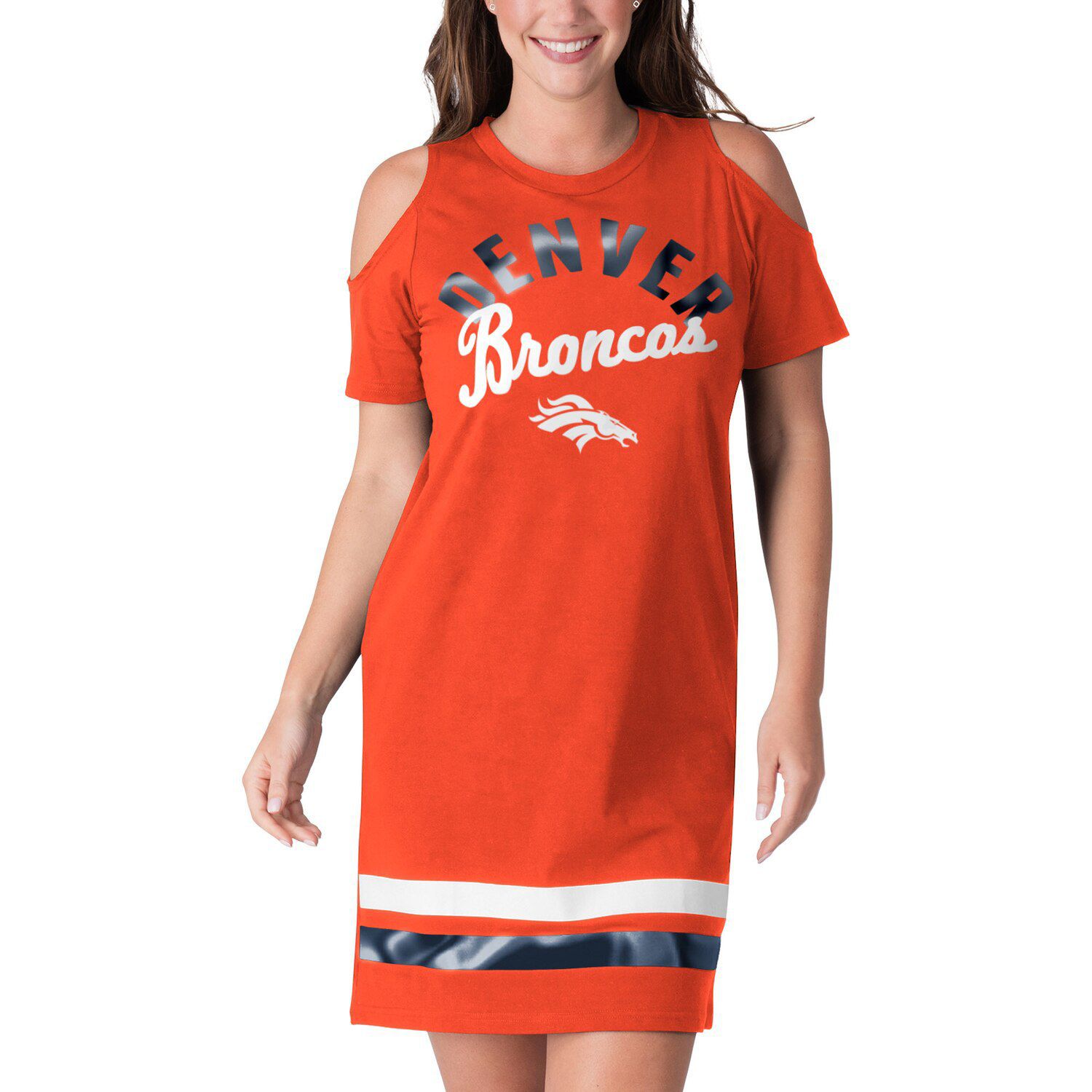 Denver Broncos 5th & Ocean by New Era Women's Sequin Baby Jersey Tank Top -  Orange/White