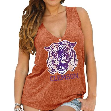 Womens Clemson Tigers Original Retro Brand Orange Relaxed Henley Tank Top