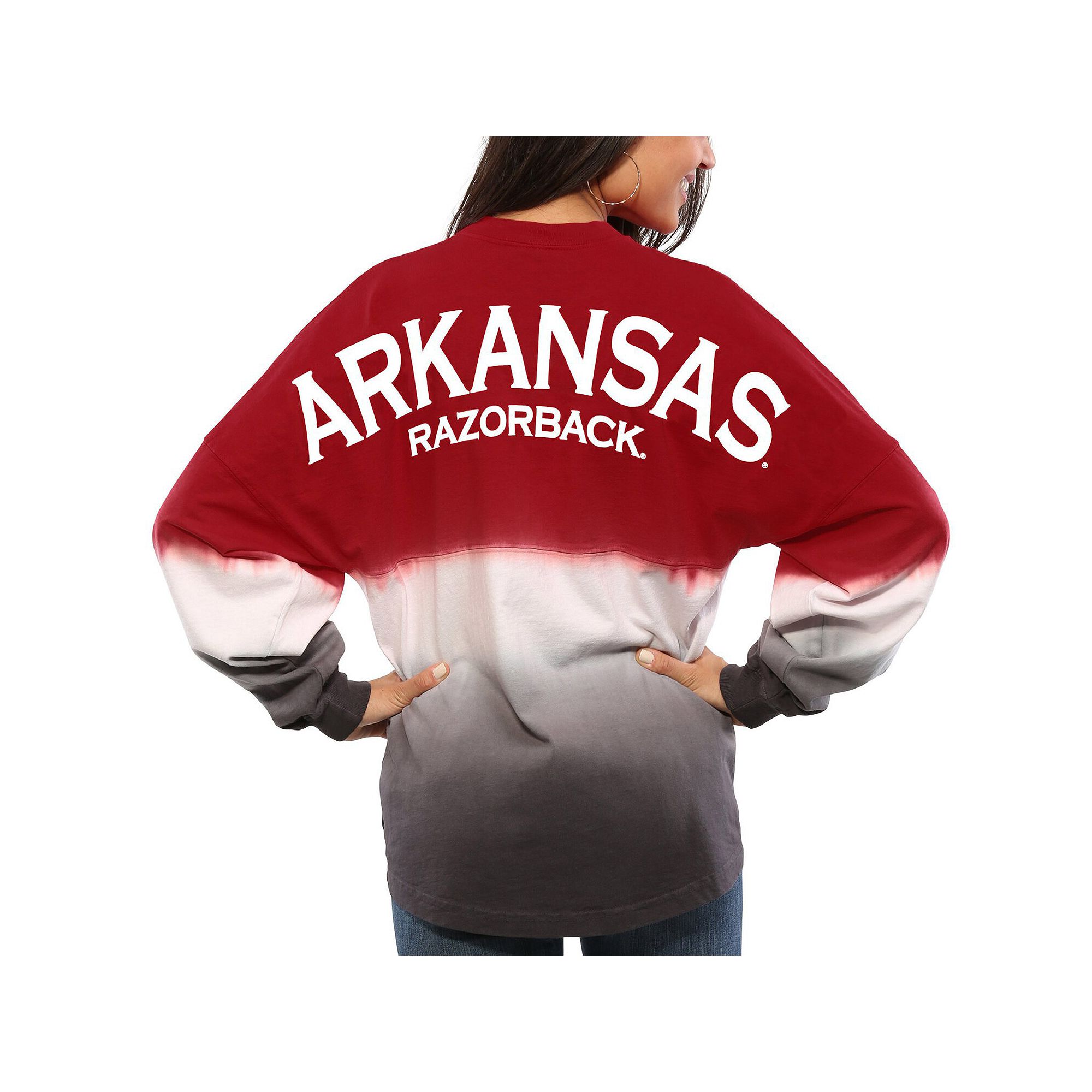 Womens Cardinal Arkansas Razorbacks Ombre Long Sleeve Dip-Dyed Spirit Jers