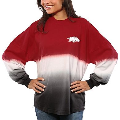 Women's Cardinal Arkansas Razorbacks Ombre Long Sleeve Dip-Dyed Spirit Jersey