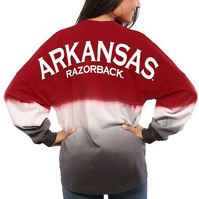 Women's Cardinal Arkansas Razorbacks Ombre Long Sleeve Dip-Dyed Spirit Jersey