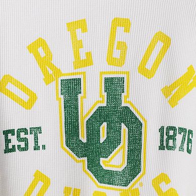 Women's Original Retro Brand White Oregon Ducks Contrast Boyfriend Raglan Thermal Long Sleeve T-Shirt