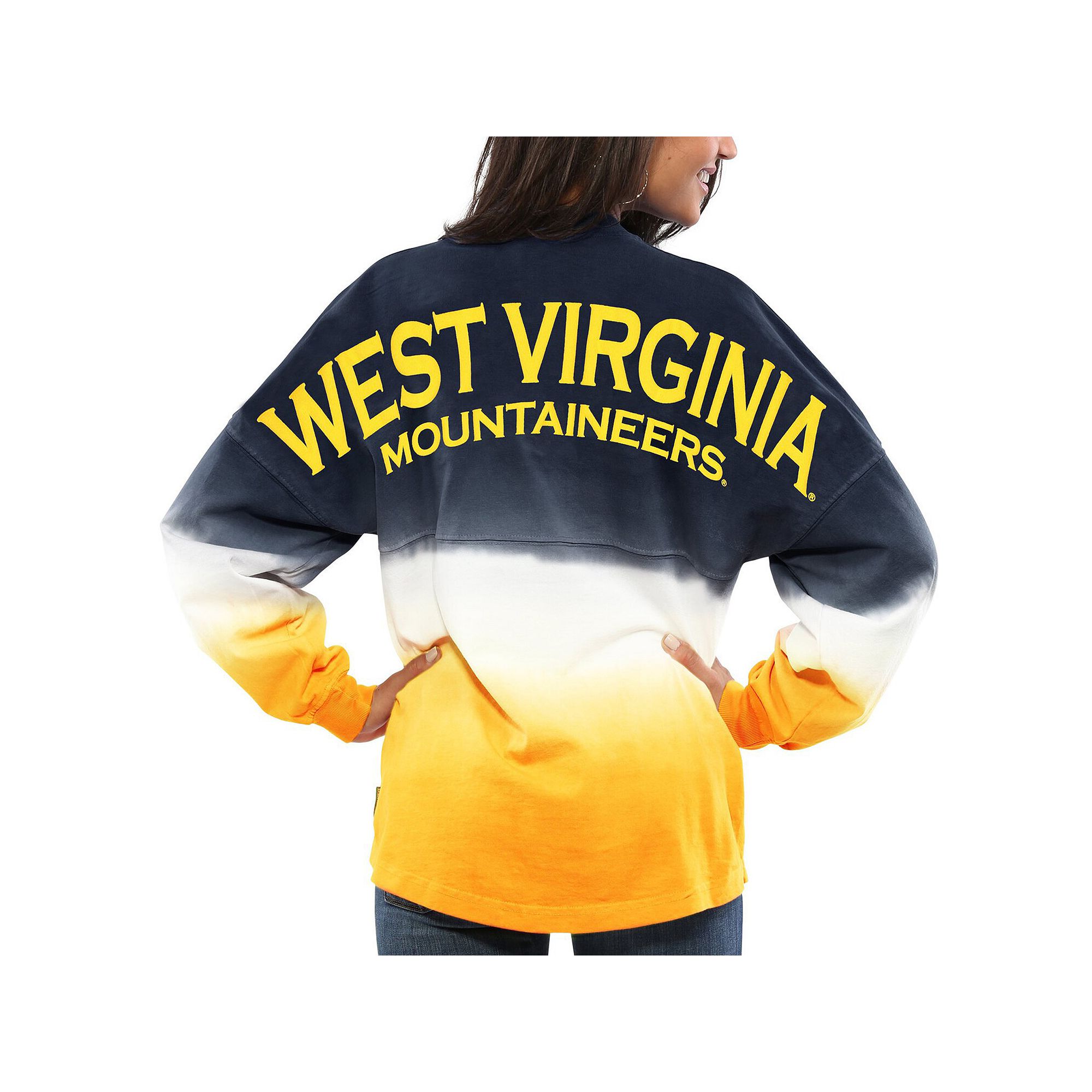 Womens Navy West Virginia Mountaineers Ombre Long Sleeve Dip-Dyed Spirit J