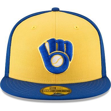 Men's New Era Yellow Milwaukee Brewers Cooperstown Collection Wool 59FIFTY Fitted Hat