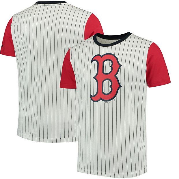 Men's New Era White/Red Boston Red Sox Pinstripe Baseball T-Shirt