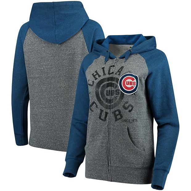 Women's 5th & Ocean by New Era Heathered Gray/Royal Chicago Cubs Tri-Blend  Raglan Fleece Full-Zip Hoodie