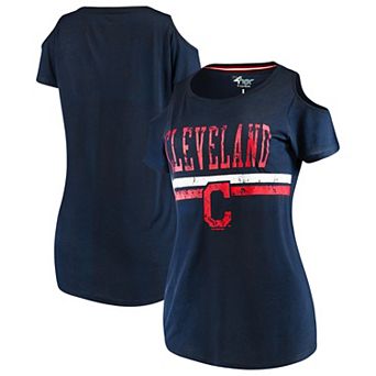Women's G-III 4Her by Carl Banks Navy Cleveland Guardians Clear The Bases Cold Shoulder Scoopneck T-shirt