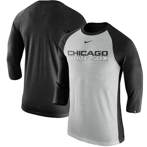 Men's Nike Gray/Black Chicago White Sox Wordmark Tri-Blend Raglan  3/4-Sleeve T-Shirt