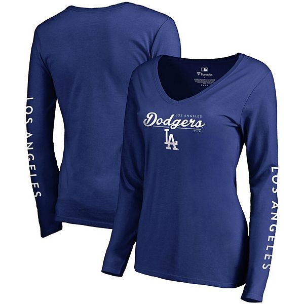 Women's Fanatics Branded Royal Los Angeles Dodgers Official Logo V-Neck Long Sleeve T-Shirt