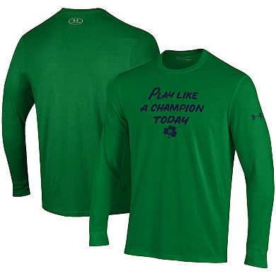 Men's Under Armour Green Notre Dame Fighting Irish Play Like A Champion Today Long Sleeve Performance T-Shirt