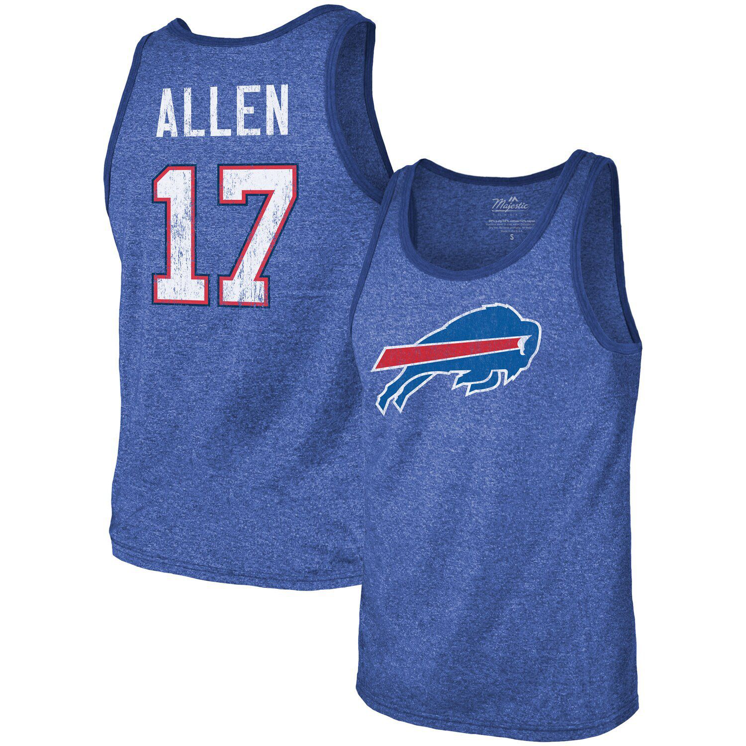 Men's Majestic Threads Josh Allen Cream/Royal Buffalo Bills Vintage Player Name & Number 3/4-Sleeve Fitted T-Shirt Size: Small