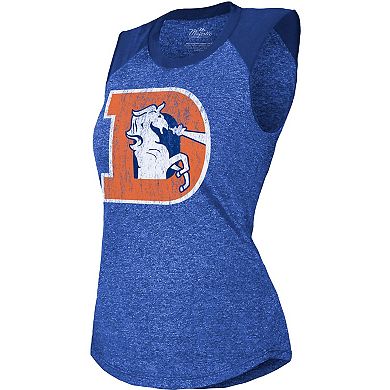 Women's Majestic Threads Royal Denver Broncos Retro Tri-Blend Raglan Muscle Tank Top