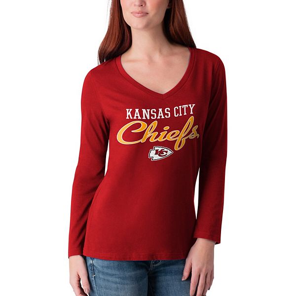 Women's G-III 4Her by Carl Banks Red Kansas City Chiefs Post Season Long  Sleeve V-Neck T-Shirt
