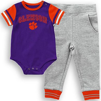Infant Colosseum Purple/Heathered Gray Clemson Tigers Flavio Bodysuit and Pants Set