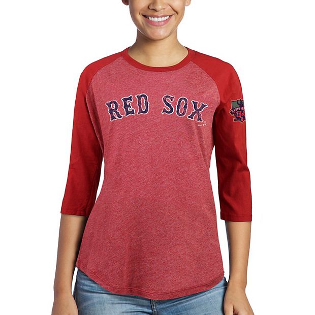 Women's Majestic Threads David Ortiz Red Boston Red Sox Retirement  3/4-Sleeve Tri-Blend T