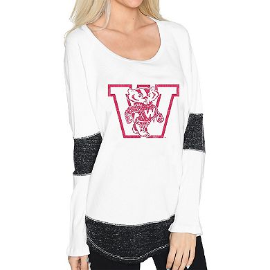 Women's Original Retro Brand White Wisconsin Badgers Contrast Boyfriend Thermal Long Sleeve T-Shirt